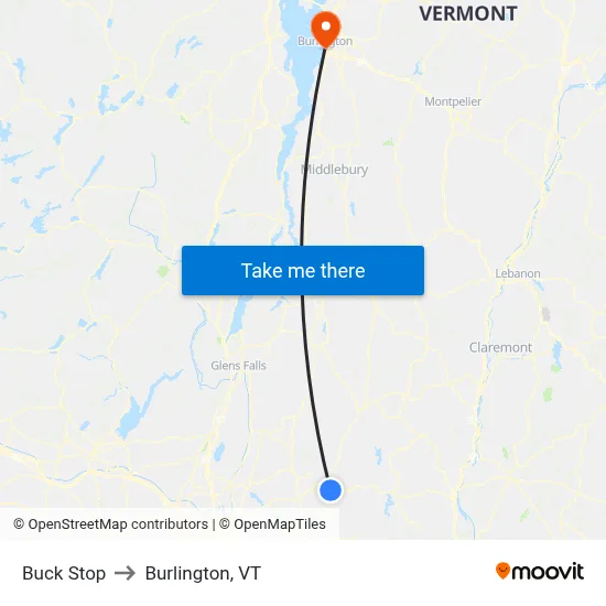 Buck Stop to Burlington, VT map