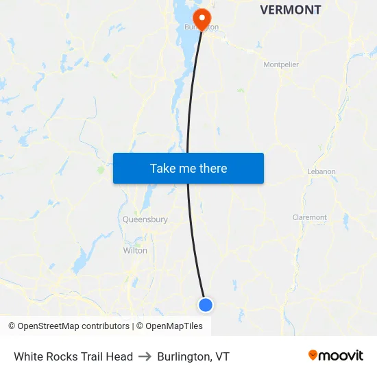 White Rocks Trail Head to Burlington, VT map