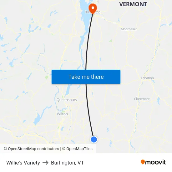 Willie's Variety to Burlington, VT map