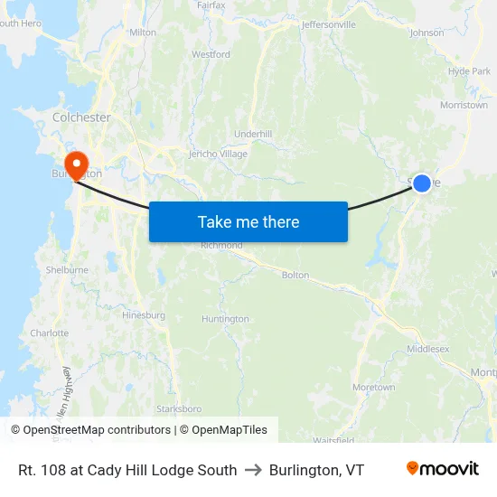 Rt. 108 at Cady Hill Lodge South to Burlington, VT map