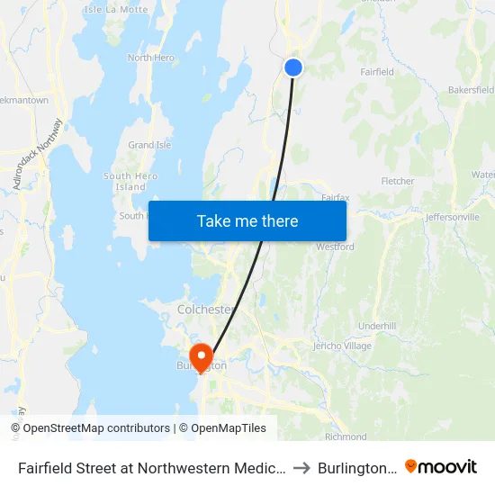 Fairfield Street at Northwestern Medical Center to Burlington, VT map