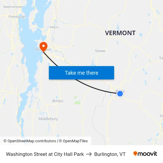 Washington Street at City Hall Park to Burlington, VT map