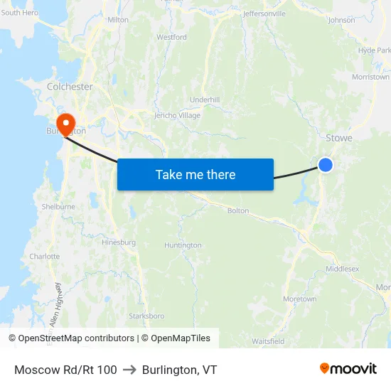 Moscow Rd/Rt 100 to Burlington, VT map