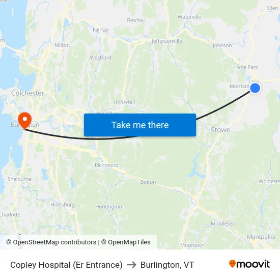 Copley Hospital (Er Entrance) to Burlington, VT map