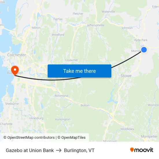 Gazebo at Union Bank to Burlington, VT map