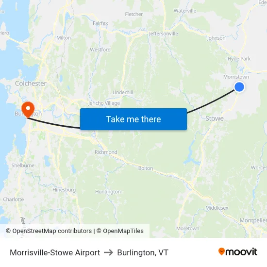 Morrisville-Stowe Airport to Burlington, VT map