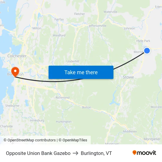 Opposite Union Bank Gazebo to Burlington, VT map