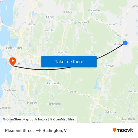Pleasant Street to Burlington, VT map