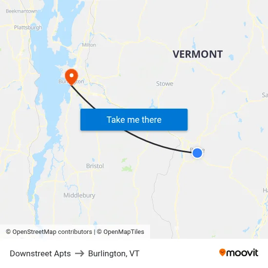 Downstreet Apts to Burlington, VT map