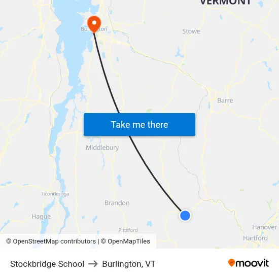 Stockbridge School to Burlington, VT map