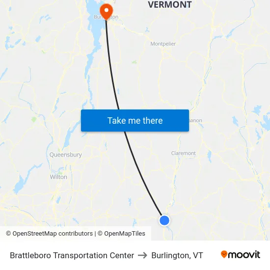 Brattleboro Transportation Center to Burlington, VT map