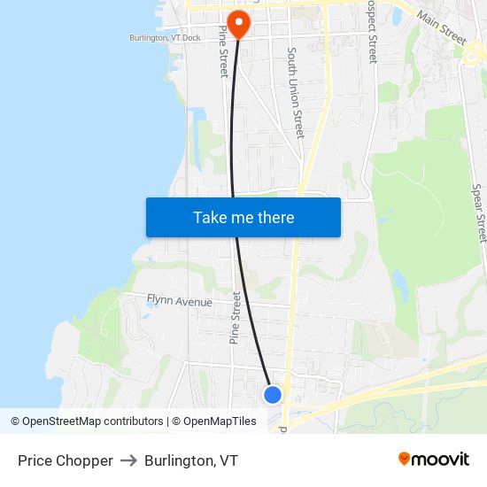 Price Chopper to Burlington, VT map