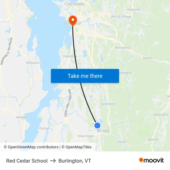 Red Cedar School to Burlington, VT map