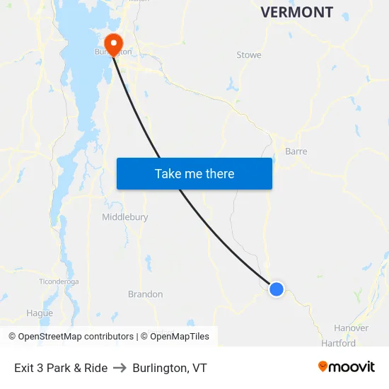 Exit 3 Park & Ride to Burlington, VT map
