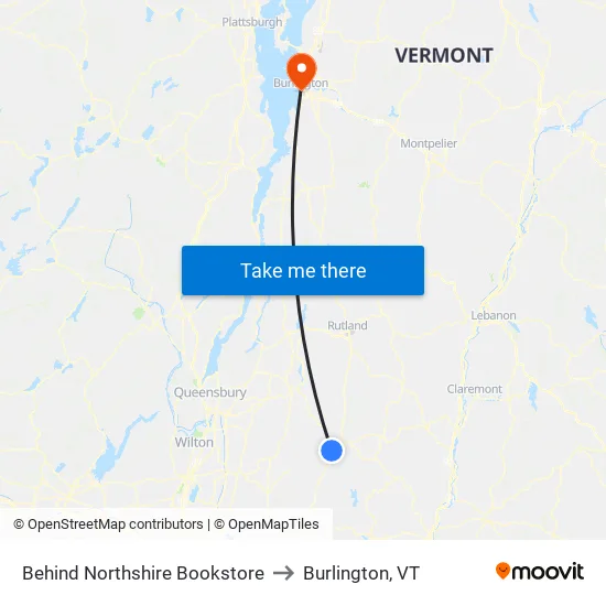 Behind Northshire Bookstore to Burlington, VT map