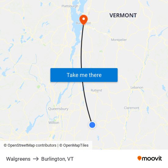 Walgreens to Burlington, VT map