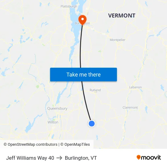 Jeff Williams Way 40 to Burlington, VT map