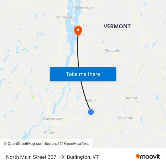 North Main Street 307 to Burlington, VT map