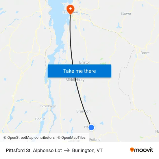 Pittsford St. Alphonso Lot to Burlington, VT map