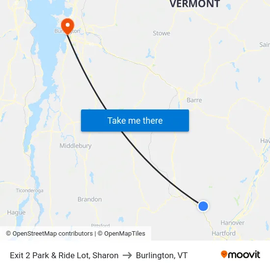 Exit 2 Park & Ride Lot, Sharon to Burlington, VT map