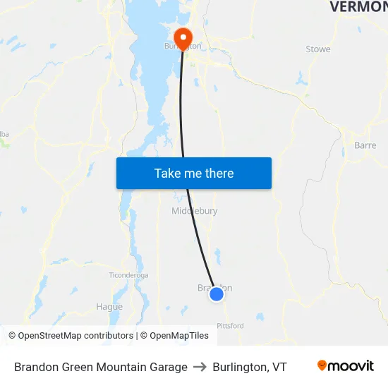 Brandon Green Mountain Garage to Burlington, VT map