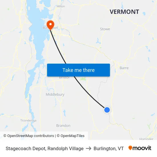 Stagecoach Depot, Randolph Village to Burlington, VT map