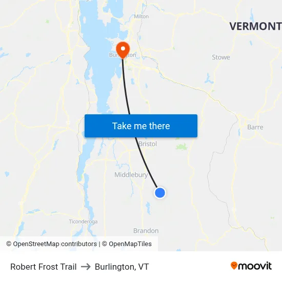 Robert Frost Trail to Burlington, VT map