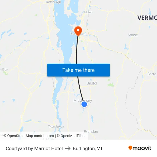 Courtyard by Marriot Hotel to Burlington, VT map
