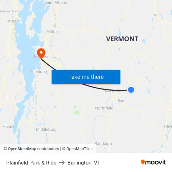Plainfield Park & Ride to Burlington, VT map