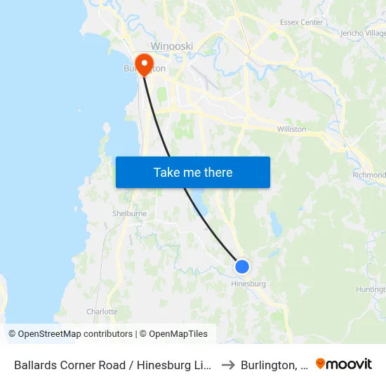 Ballards Corner Road / Hinesburg Library to Burlington, VT map