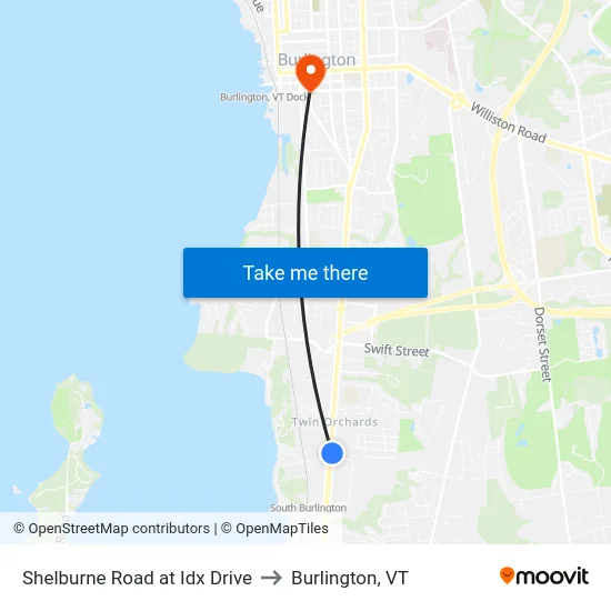 Shelburne Road at Idx Drive to Burlington, VT map