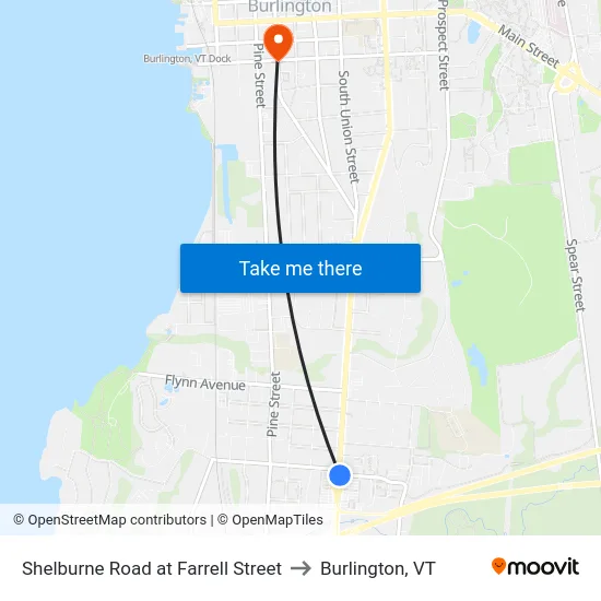 Shelburne Road at Farrell Street to Burlington, VT map
