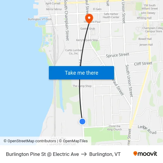 Burlington Pine St @ Electric Ave to Burlington, VT map