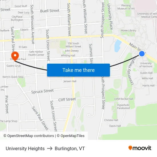University Heights to Burlington, VT map