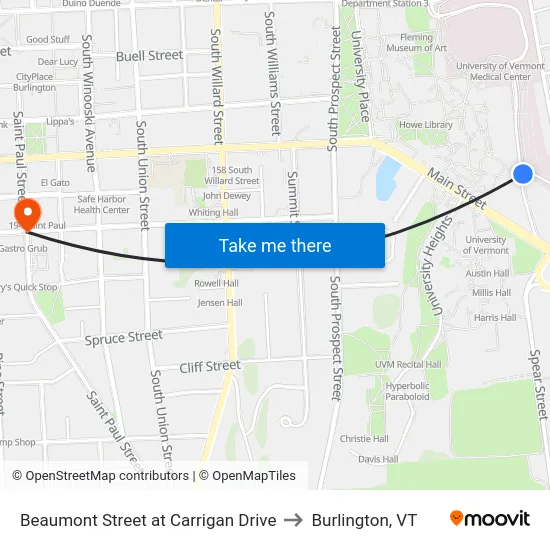 Beaumont Street at Carrigan Drive to Burlington, VT map