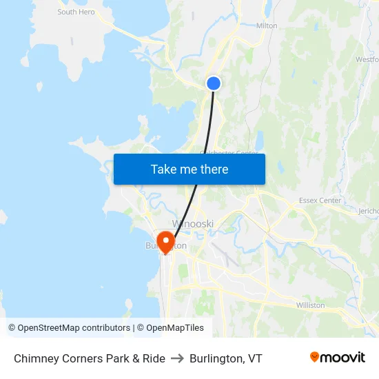 Chimney Corners Park & Ride to Burlington, VT map