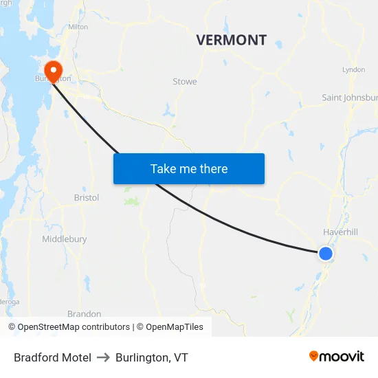 Bradford Motel to Burlington, VT map