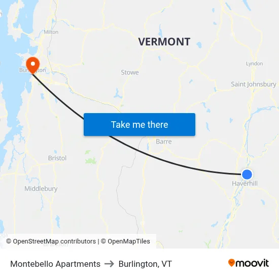 Montebello Apartments to Burlington, VT map