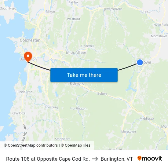 Route 108 at Opposite Cape Cod Rd. to Burlington, VT map