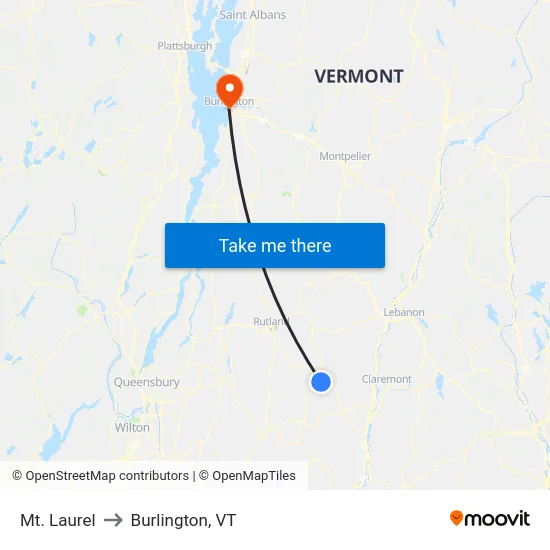 Mt. Laurel to Burlington, VT map