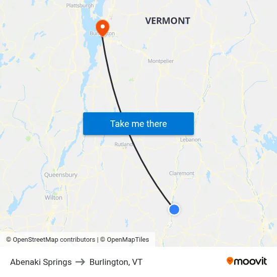 Abenaki Springs to Burlington, VT map