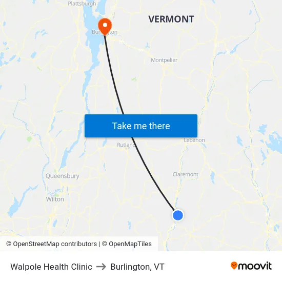 Walpole Health Clinic to Burlington, VT map