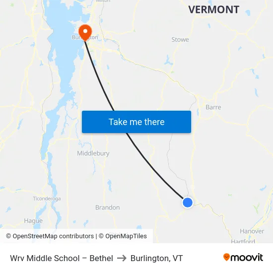 Wrv Middle School – Bethel to Burlington, VT map