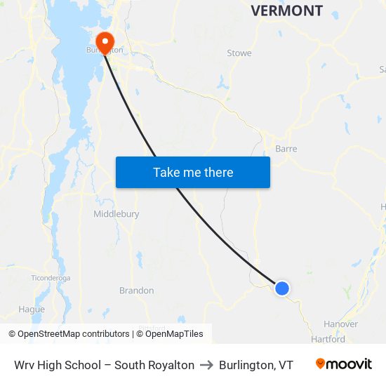 Wrv High School – South Royalton to Burlington, VT map