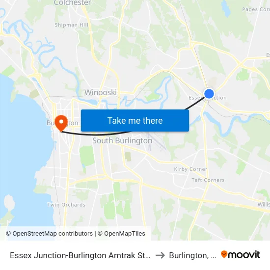 Essex Junction-Burlington Amtrak Station to Burlington, VT map
