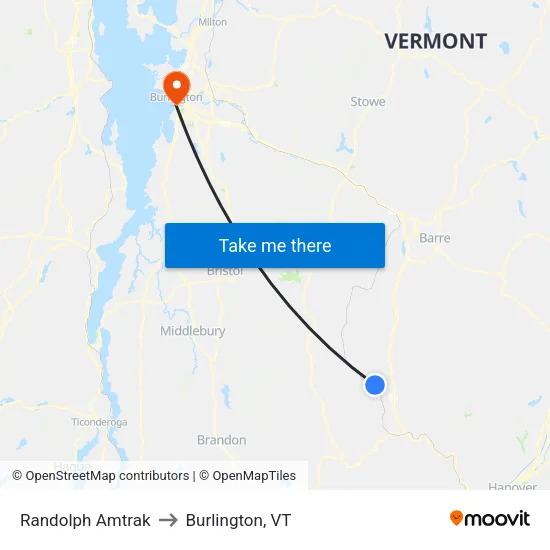 Randolph Amtrak to Burlington, VT map