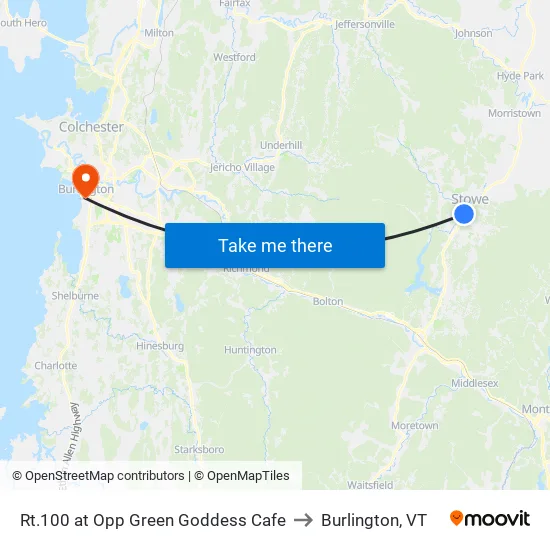 Rt.100 at Opp Green Goddess Cafe to Burlington, VT map