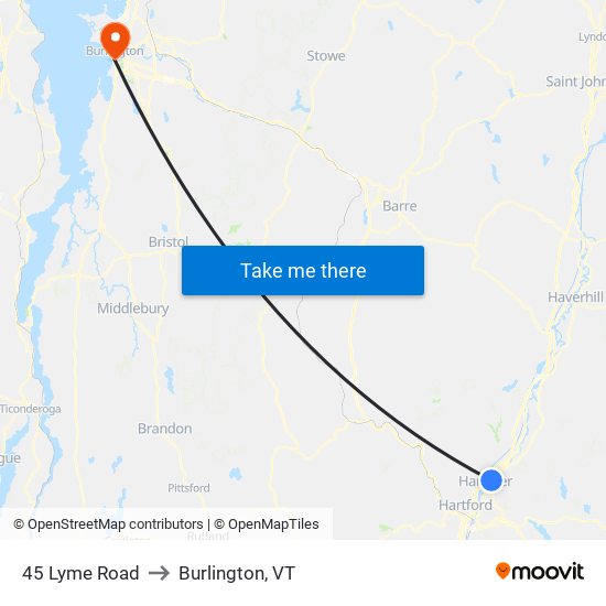 45 Lyme Road to Burlington, VT map