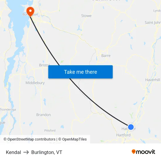 Kendal to Burlington, VT map
