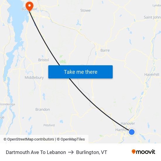 Dartmouth Ave To Lebanon to Burlington, VT map